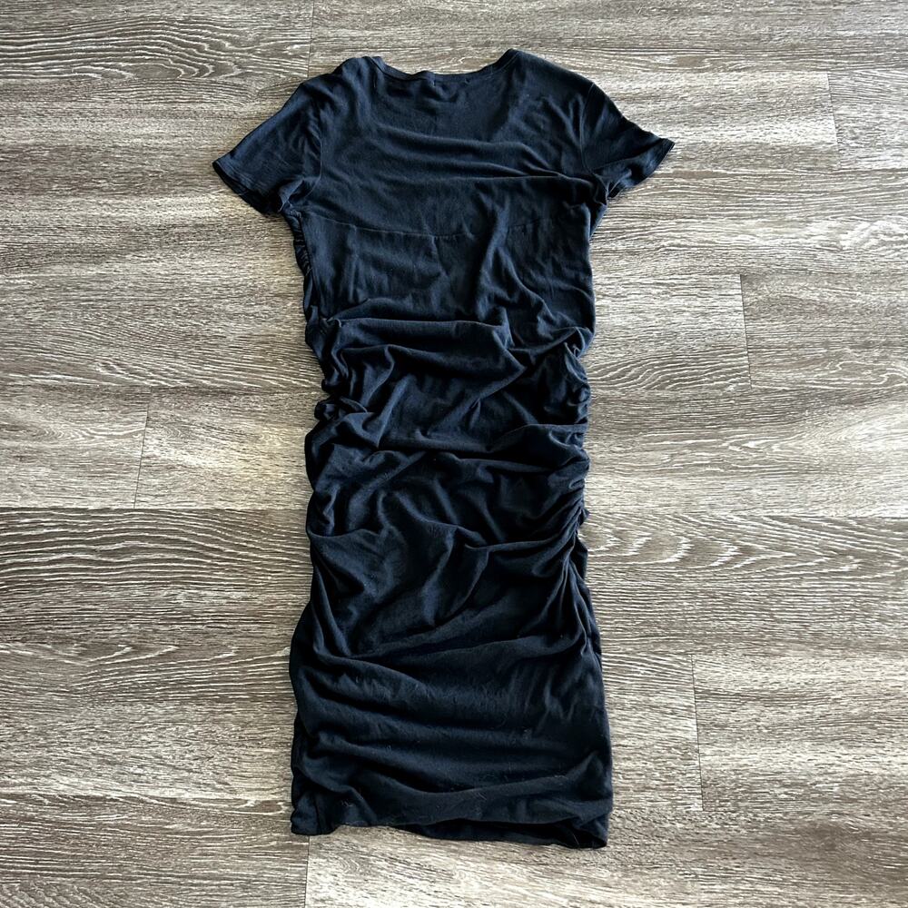 James Perse Black Ruched T-Shirt Midi Dress Women’s Size Large 3 Cotton Stretch - Picture 6 of 16